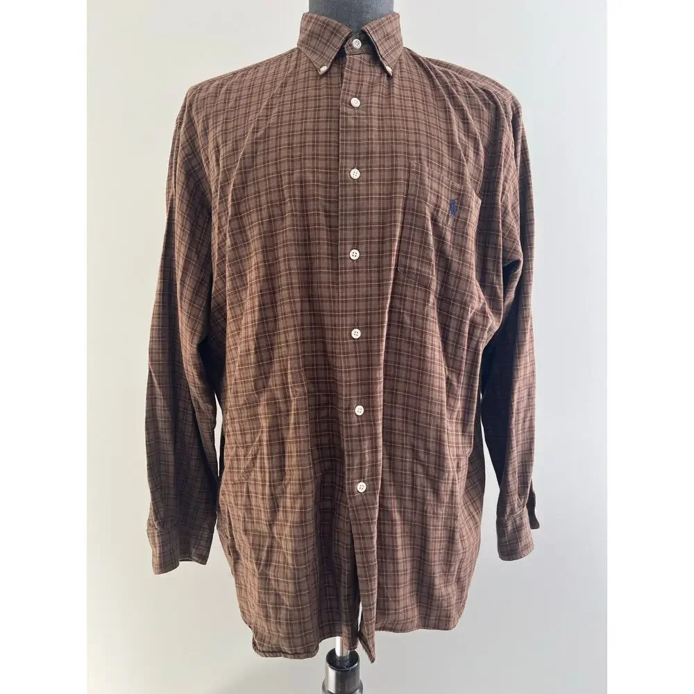 Polo Ralph Lauren Men's Button Down Casual Dress Shirt Brown Plaid Size Large SG